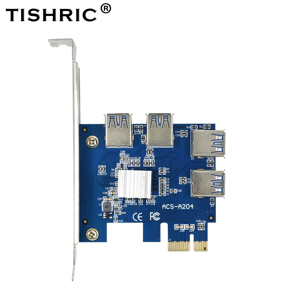 

TISHRIC PCI-E 1 To 4 Adapter Card PCI Express Riser Card 1x to 16x 1 to 4 USB 3.0 Slot Multiplier Hub For BTC Miner Mining