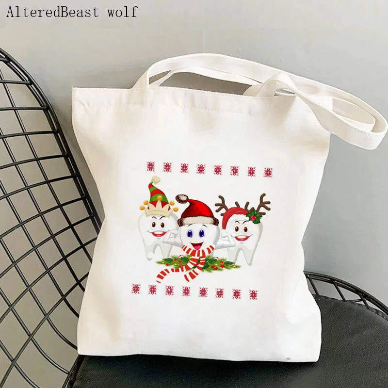Women Shopper bag Dental Squad Colorful Kawaii Bag Harajuku Shopping Canvas Shopper Bag girl Christmas Tote Shoulder Lady Bag