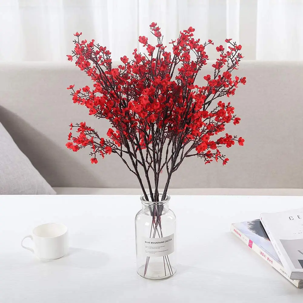 Red Gypsophila Silk Artificial Flowers Cherry Blossoms Bouquet DIY Wedding Arrangement Decor Wreath Babies Breath Fake Flowers