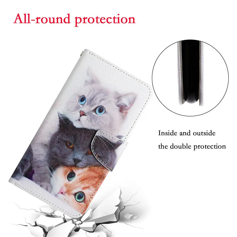 Funda de teléfono de cuero pintado para Xiaomi Mi 10 11 Lite 10T Pro 10 T Note 10 Lite, Fundas para Mi A2 Lite, funda tipo billetera con diseño de gato