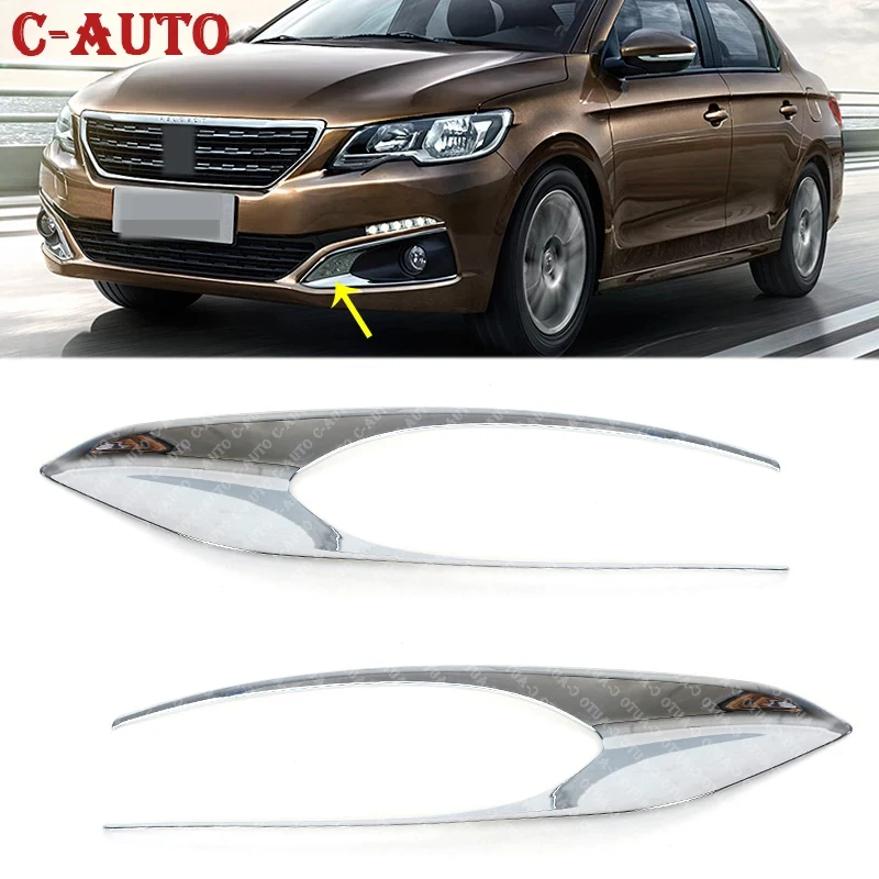 2PCS Car ABS Mirror Chrome Left and Right Front Fog Light Box Cover Case Stickers Trim For Peugeot 301 2017 Part Accessories