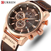 CURREN-reloj deportivo de cuero para hombre, cronógrafo de cuarzo, militar, Masculino