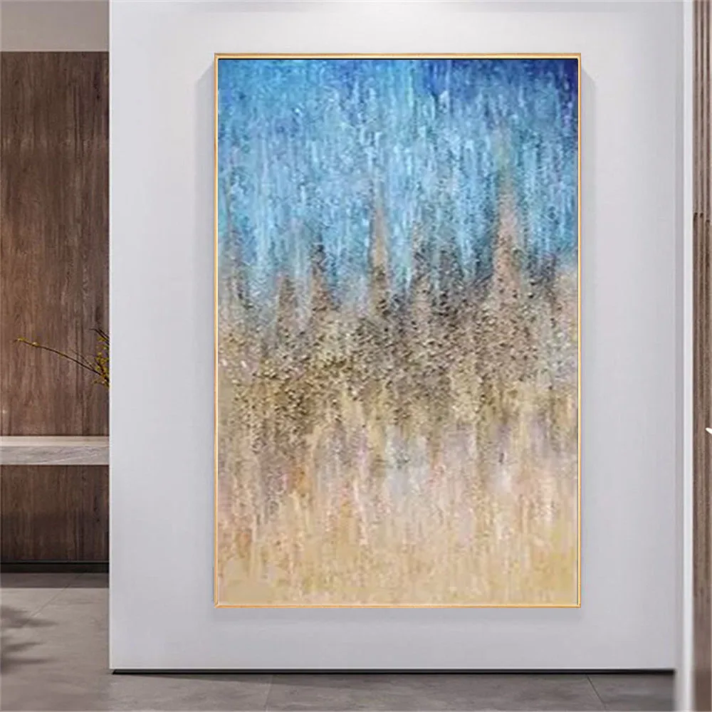 

Light Luxury Home Decor Wall Art Pictures Hand-Painted Oil Painting Abstract Blue Sky Earth Gravel Texture Canvas Art Pendant