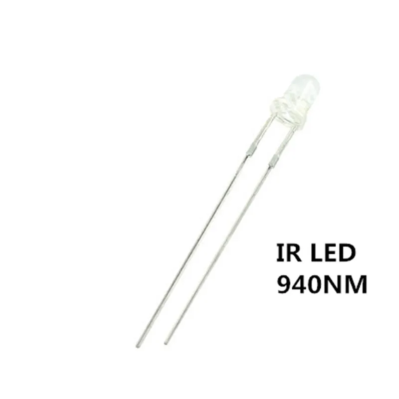 

100PCS, 3MM IR LED 940NM 20mA 1.5V Infrared LED Lamp Water Clear DIP-2 F3-940NM