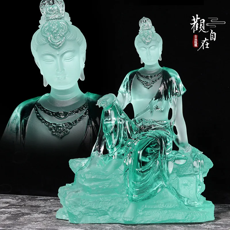 Avalokitesvara Colored Glaze Buddha  figurines for interior Home living room decoration Buddha hall temple enshrined placed