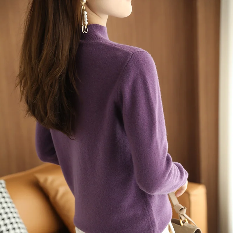23Autumn Winter New Half Turtleneck Sweater Women\'s Large Size Loose Basic Pure Color Wild Knitted Bottoming Shirt Soft Stretch