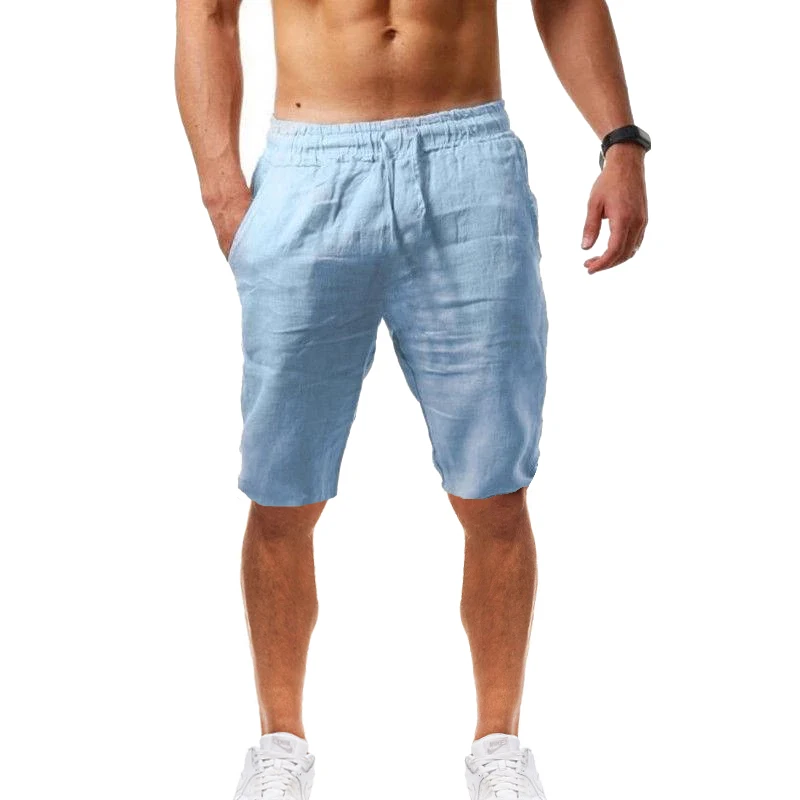 Pantalones cortos deportivos para hombre, Shorts cómodos de algodón y lino, informales, a la moda, para correr, Verano