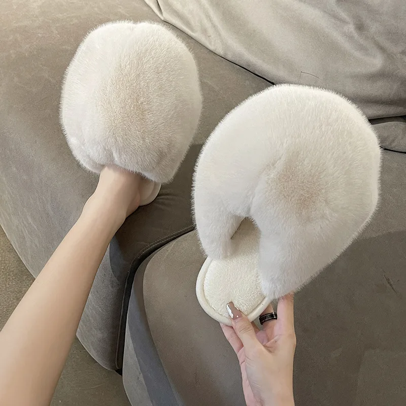 2021 Women Shoes Winter Warm Plush Flecce Fur Floor Slippers Female Indoor Outdoor Cotton Slippers Non Slip Fulffy Slippers