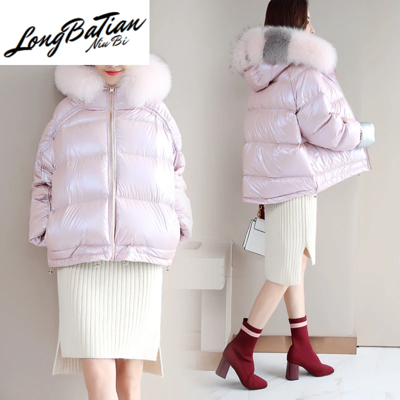 Fashion Winter Thick Women Cotton Down Jacket Hooded Big Fur Collar Two-sided Short Warm Coat Female Oversize Loose Parkas Mujer