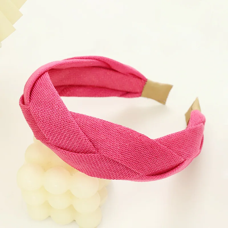 Sommer Neues Stirnband, Elegantes Breitkrempiges Damen-Haarband, Einfaches Einfarbiges Stoff-Kreuzgeflecht-Haarband – Detail 11