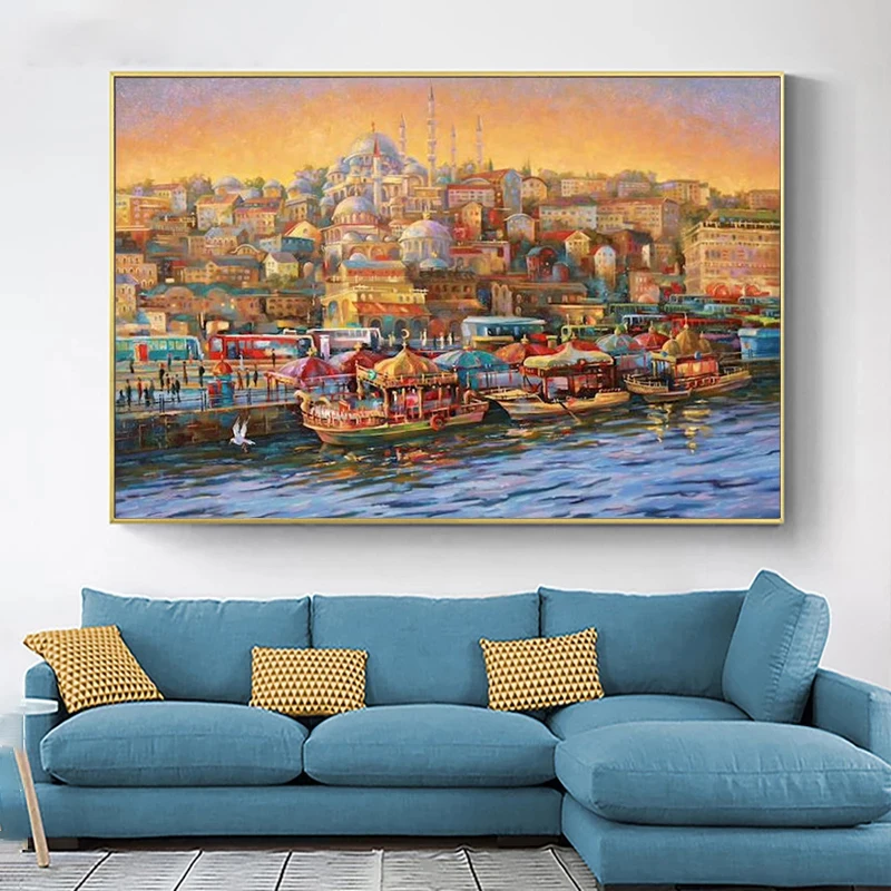 

Istanbul Constantinople Landscape Canvas Painting Wall Art Colorful Turkey City Posters And Prints For Living Room Modern Home D