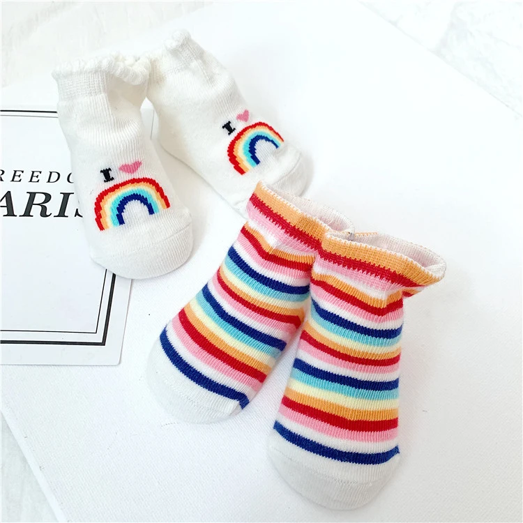 2 Pairs Cute Baby Socks Cotton Newborn Socks Lot Baby Boys Girls Socks I LOVE MAMA Rainbow Colored Kids Letter Footwear Pack