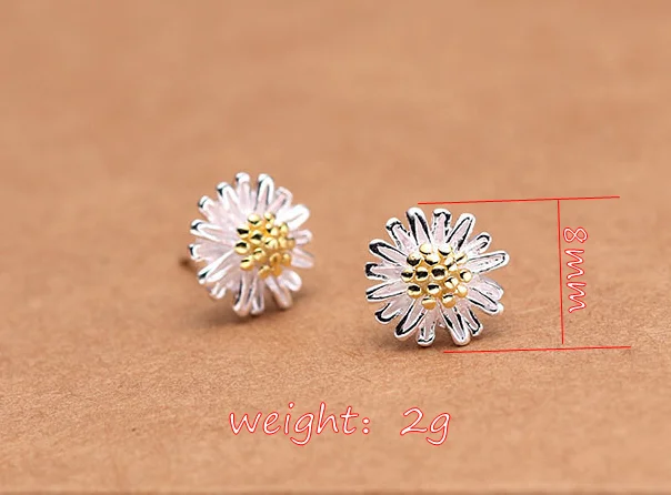 999 sterling silver flower daisy flower earrings pure silver three-dimensional vivid, fresh and simple temperament