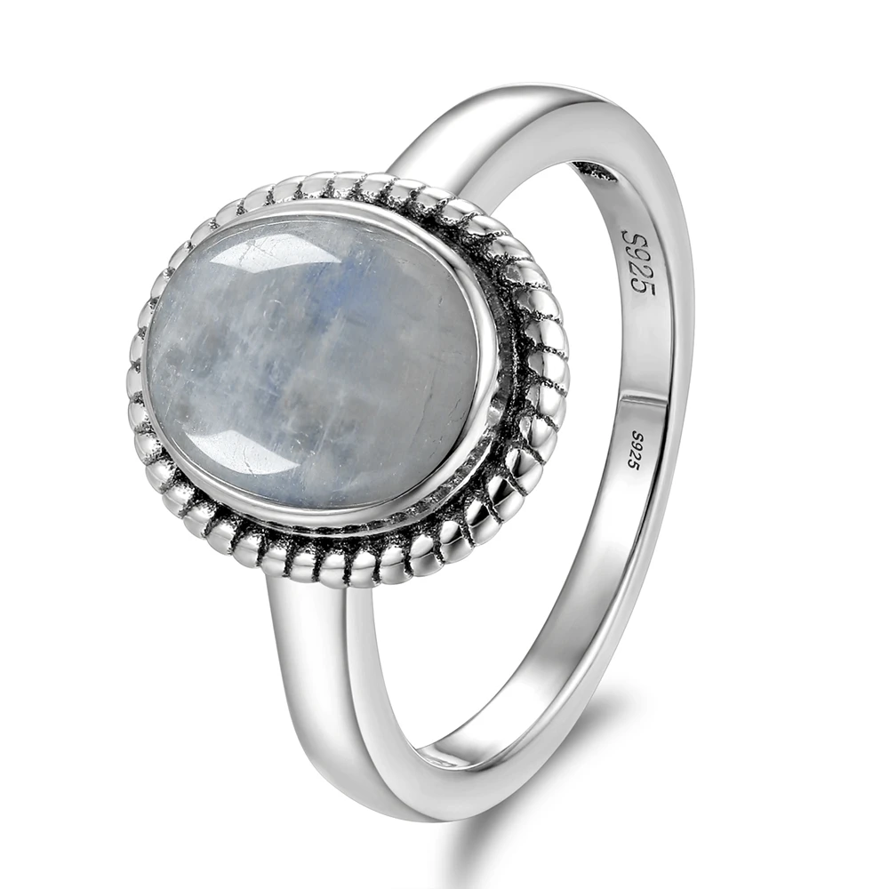 7x9MM Natural Moonstone Silver 925 Rings New Design Fancy Ring For Men Women Wholesale Vintage Wedding Party Jewelry Size 6-10