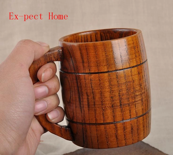 Free Shipping 20pcs Heatproof Classical Wood Work Wooden Beer Tea Coffee Cup Mug Eco-friendly 400ml For Gatherings Party