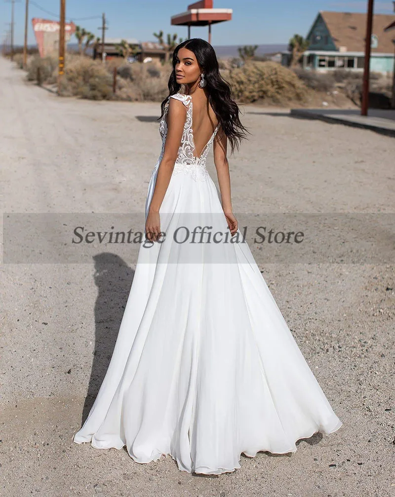 Strand Boho hochzeit Kleid Sexy Backless Split Side Braut Kleid Spitze Appliques Weiße Brautkleider Nach Maß