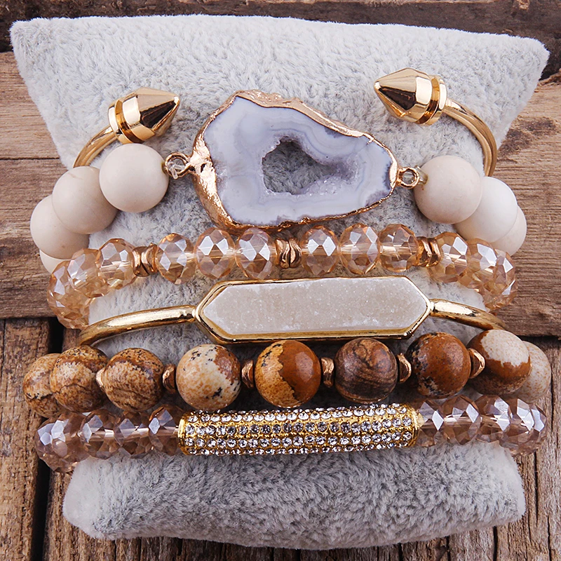 Fashion Boho Natural Stone Beaded Bracelet Jewelry Multi 6pc Stack Bracelet & Bangle Sets For Women Gift