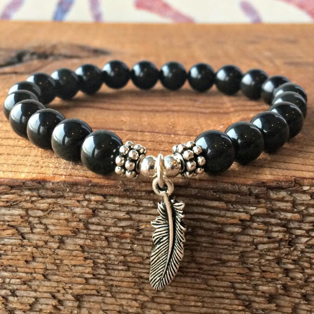 

MG1279 Women`s Black Obsidian Wrist Mala Bracelet Balance Root Chakra Spiritual Wrist Bracelet Energy Protection Jewelry