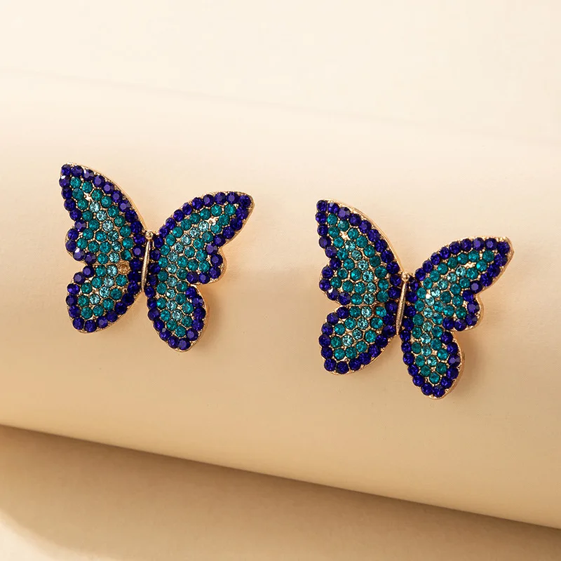 HI MAN Neo-Gothic Pavé Crystal Butterfly Stud Earrings Women Mysterious Noble Anniversary Party Gift Jewelry Accessories