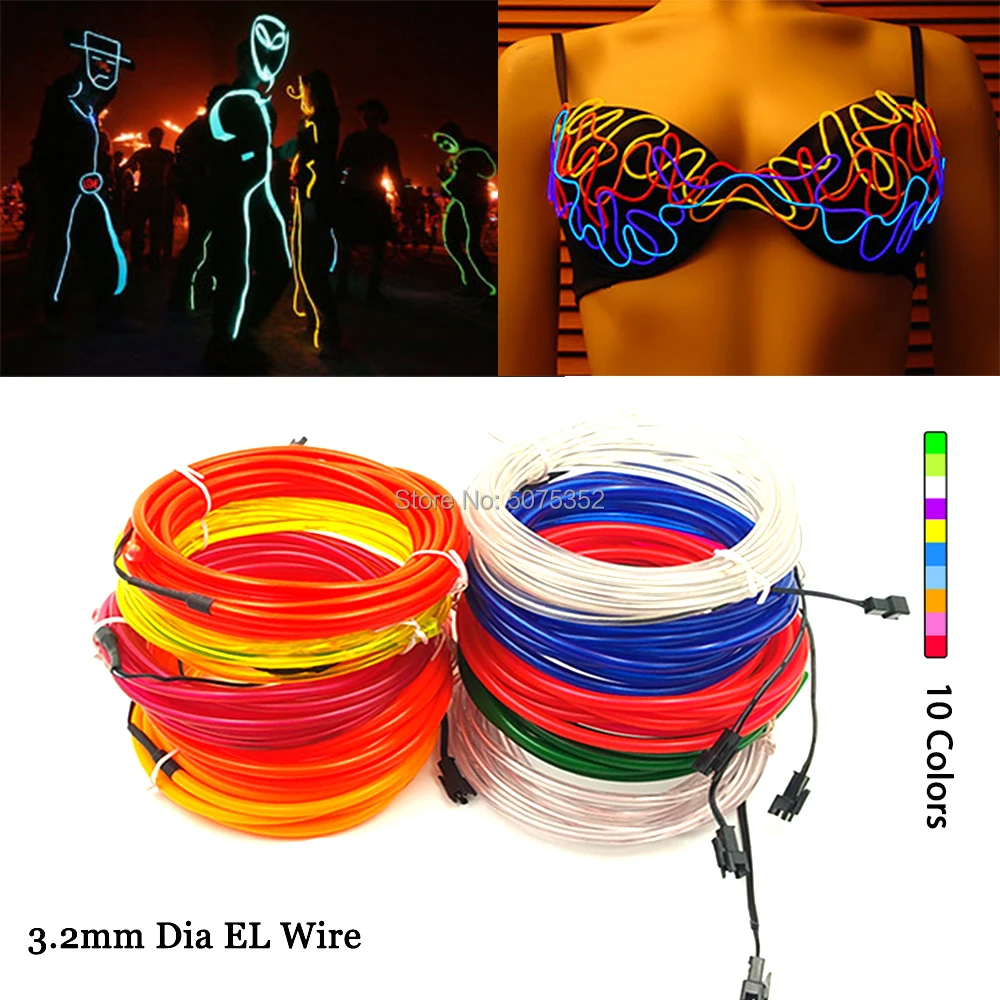 3.2 EL Tali Kawat Tabung Fleksibel EL Kabel Strip Led DIY Bahan untuk Kinerja Pakaian Helm Sepeda Dekoratif