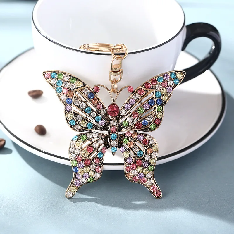 New Color Crystal Hollow Butterfly Metal European And American Keychain Pendant Creative Small Gift Bag Pendant