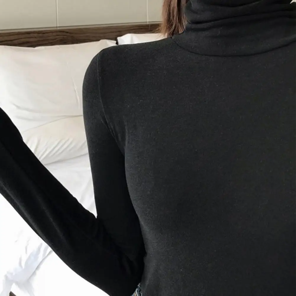 Pullover Tops Slim-fit Thermal Women Blouse Solid Color Turtleneck Long Sleeve Sweater Blouses Shirt Base Top