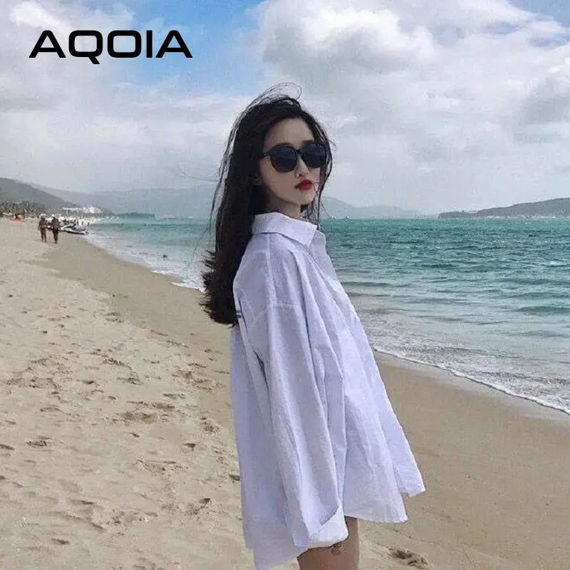 Women\'s Chic Full Sleeve Chiffon Long Shirt Plus Size White Button Up Loose Ladies Blouses Oversize Female Tops Spring 2024