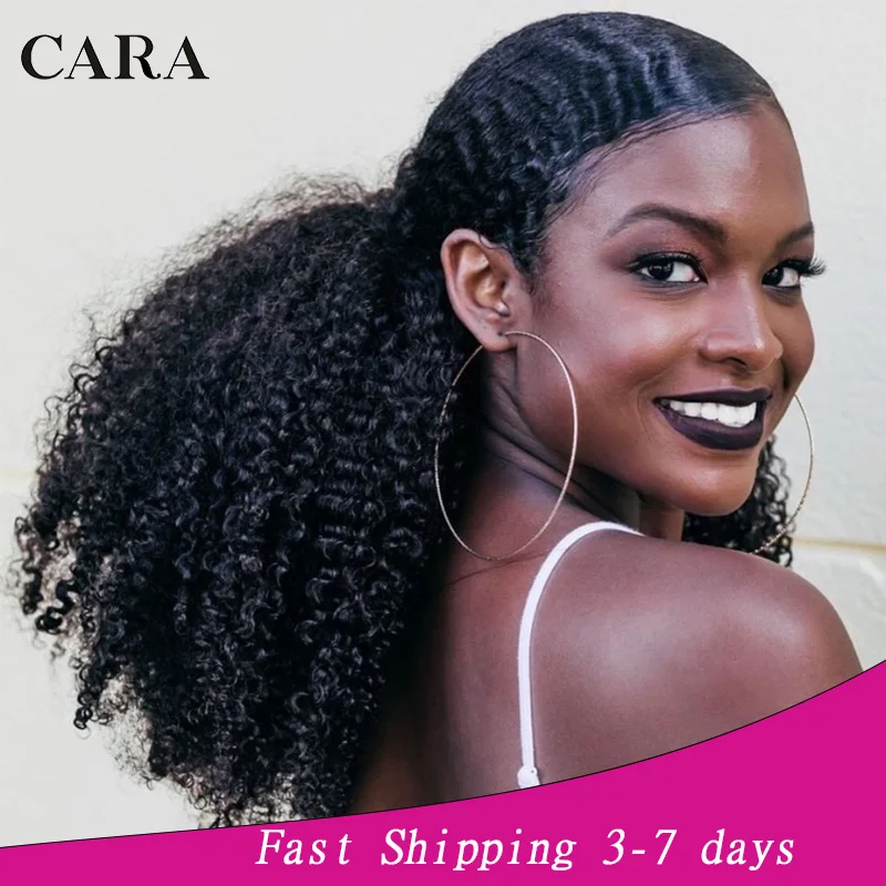 3B 3C Afro Kinky Curly Ponytail Human Hair Extensions Clip In Ponytail Brazilian Drawstring Ponytails Natural For Black Women