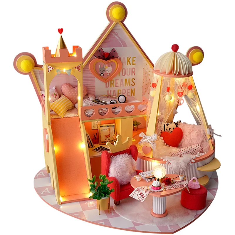 

Large Princess Castle Model Wooden Dollhouse With BJD Doll Miniature Furniture Assemble Educational Toys Girl Birthday Gift Casa