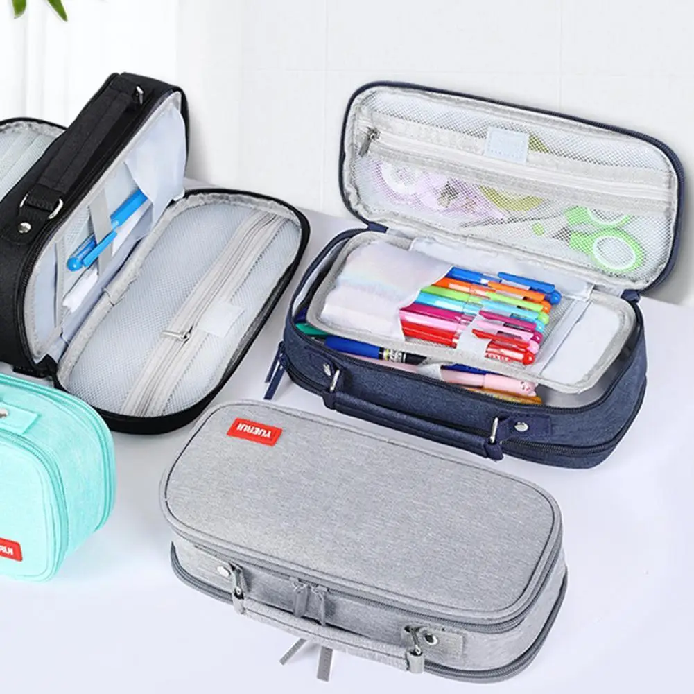 

Canvas Double Layer Pencil Case Large Capacity School Student Kids Make Up Bag Pen Box Pouch Pencil Bags Stationery Gift Supply