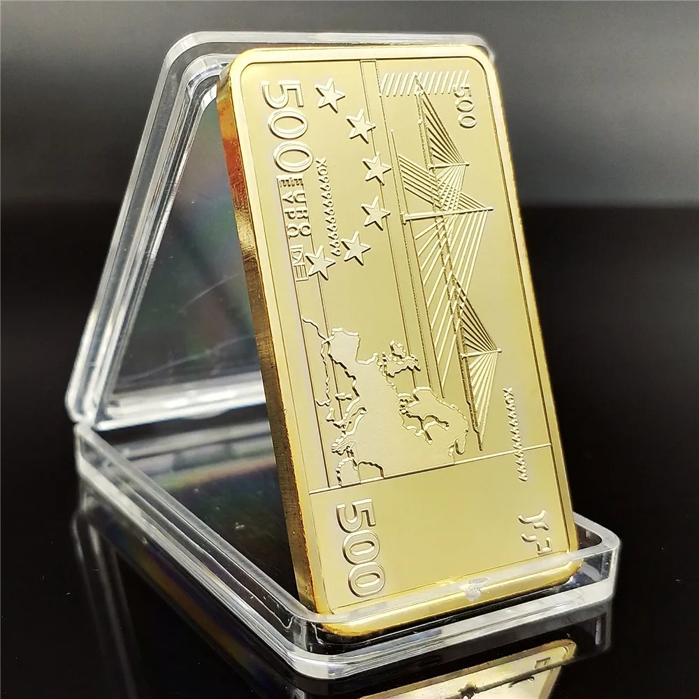 الأوروبي الذهب بار معدن مطلي بالذهب البارات 500 اليورو الأوراق النقدية تذكارية البارات مهرجان الهدايا جمع العملات المعدنية غير العملات