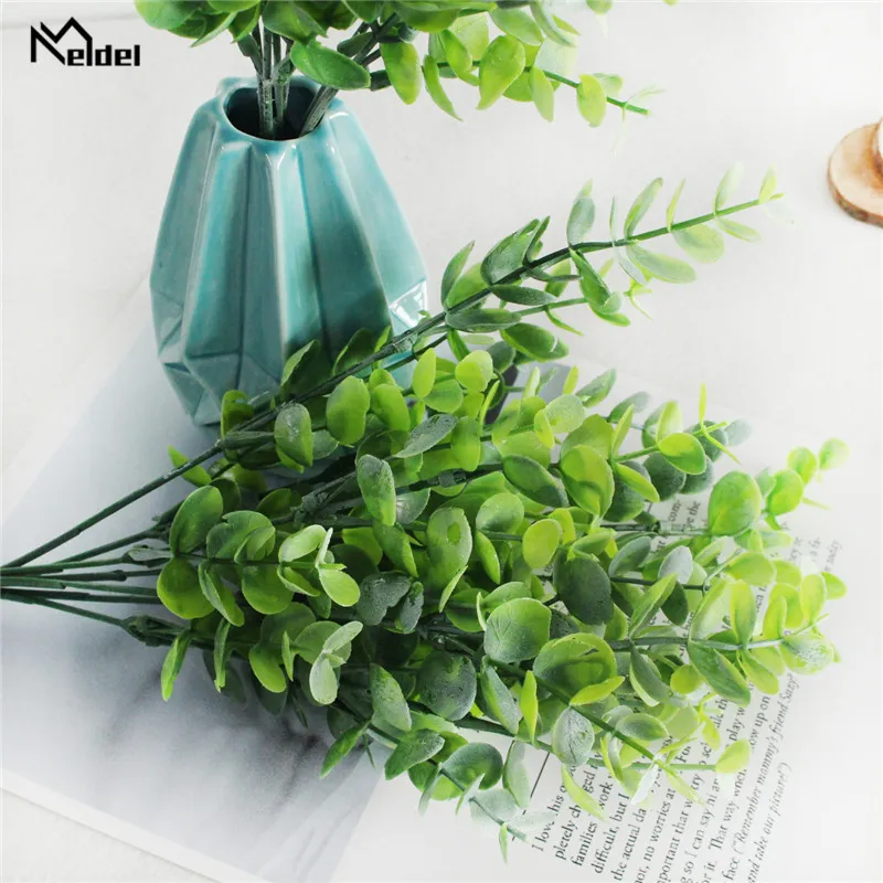 Kunstplanten Eucalyptus Gras Plastic Varens Groene Bladeren Nep Bloem Plant 7 Vork 35 Mesh Eucalyptus Leaf Wedding Home Deco