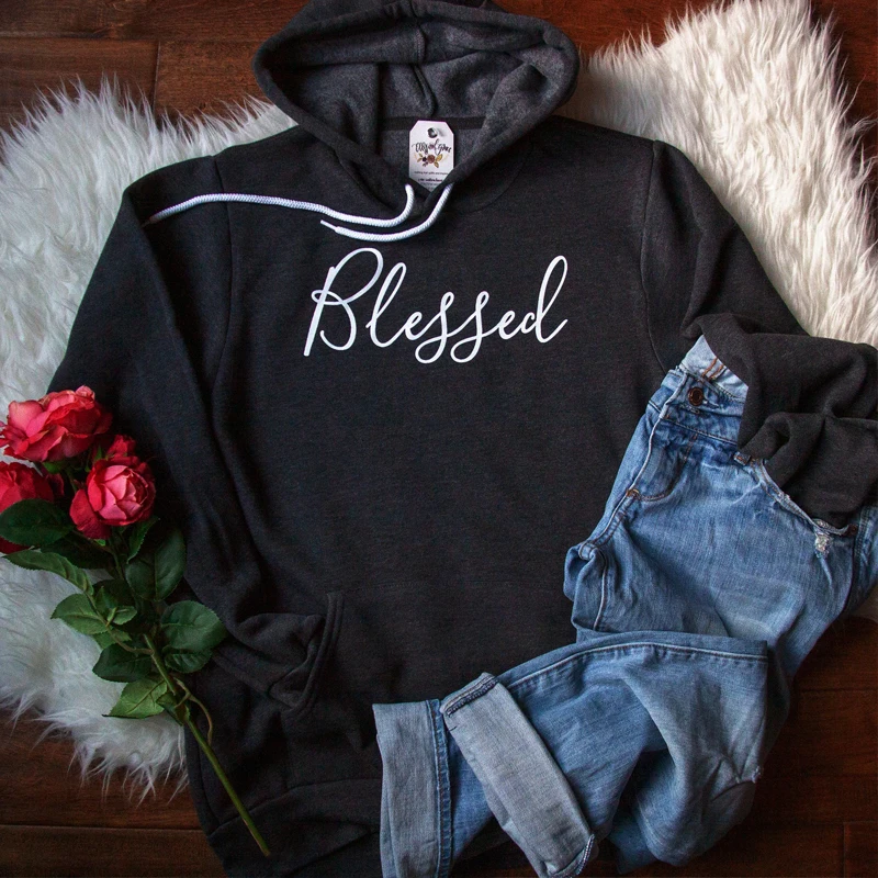 

ZBBRDD Blessed Letter Letter Hoodies Cotton Women Sweatshirt Fashion O Neck Female Pullovers Full Long Sleeve Shirt Dropshopping