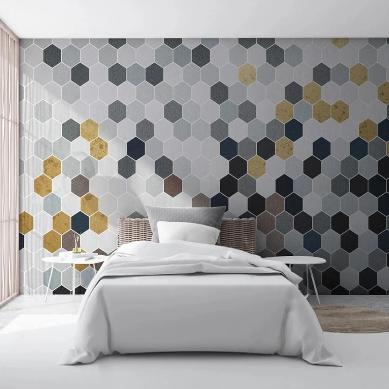 Custom 3D Mural Geometry Wallpaper Black And White Hexagon Wall Painting Wall Papers For Living Room Home Decor Wall Covering