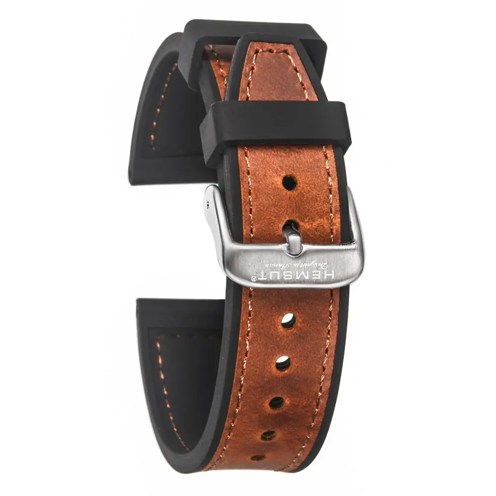 Hemsut Cowhide And Silicone Watch Strap Bracelet 18 20 22mm 24mm Brown Men Women Waterproof Breathable Watch Straps