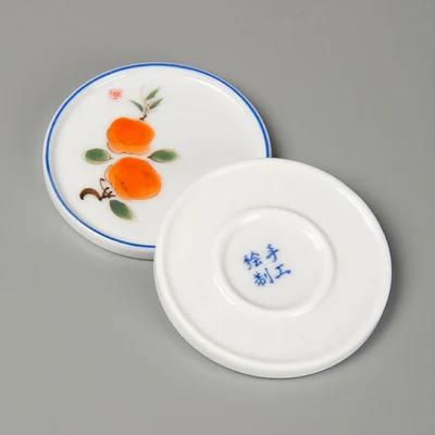 BAODETEA-Hand-painted Ceramic Coaster, White Porcelain Saucer, Kung Fu Tea Set, Tea Ceremony Accessories and Gifts