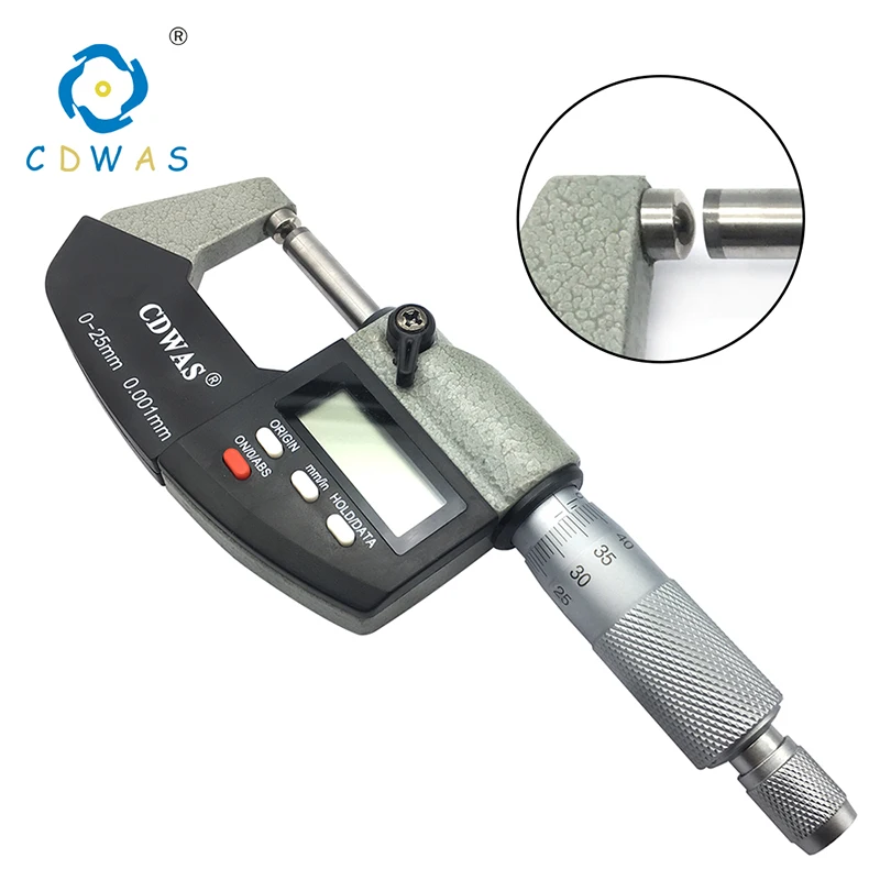 

Single Round Head Digital Outside Micrometer 0-25mm 0.001mm Metric Gauge Micrometers Accurate Measuring Tool With Box