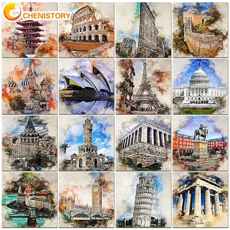 

CHENISTORY Building DIY Painting By Numbers Kit Oil Paints City Picture By Numbers Photo Handmade Crafts For Adults Decor Art