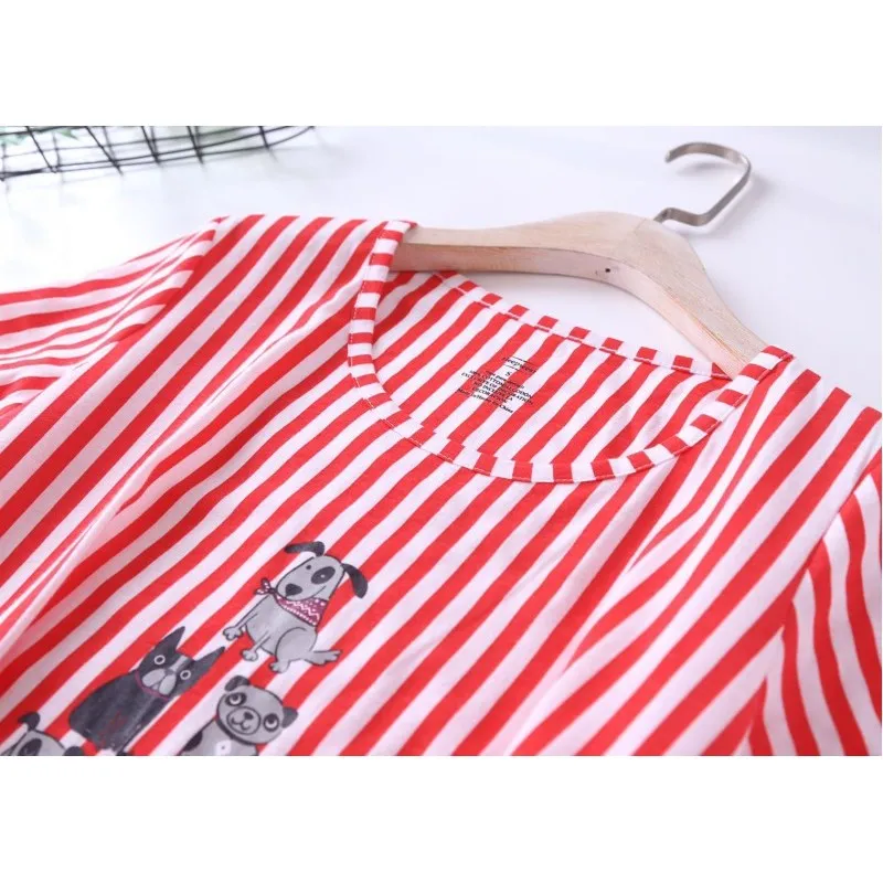 2024 Summer Female Casual Loosen Cartoon Night dress Ladies Cotton Nightgown Women Short Sleeve Round collar Home sleepshirt