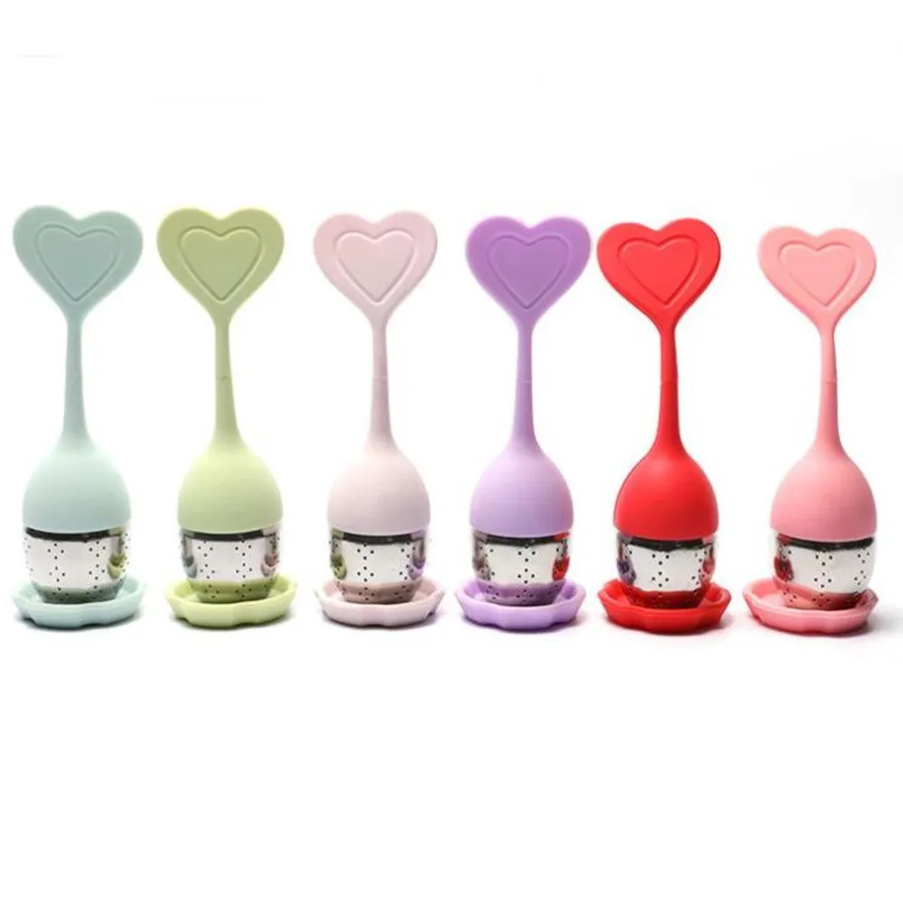 Green Tea Filter Infuser Spoon Silicone Heart Shape 304 Stainless Steel Loose Leaf Leak Mesh Strainer Cute