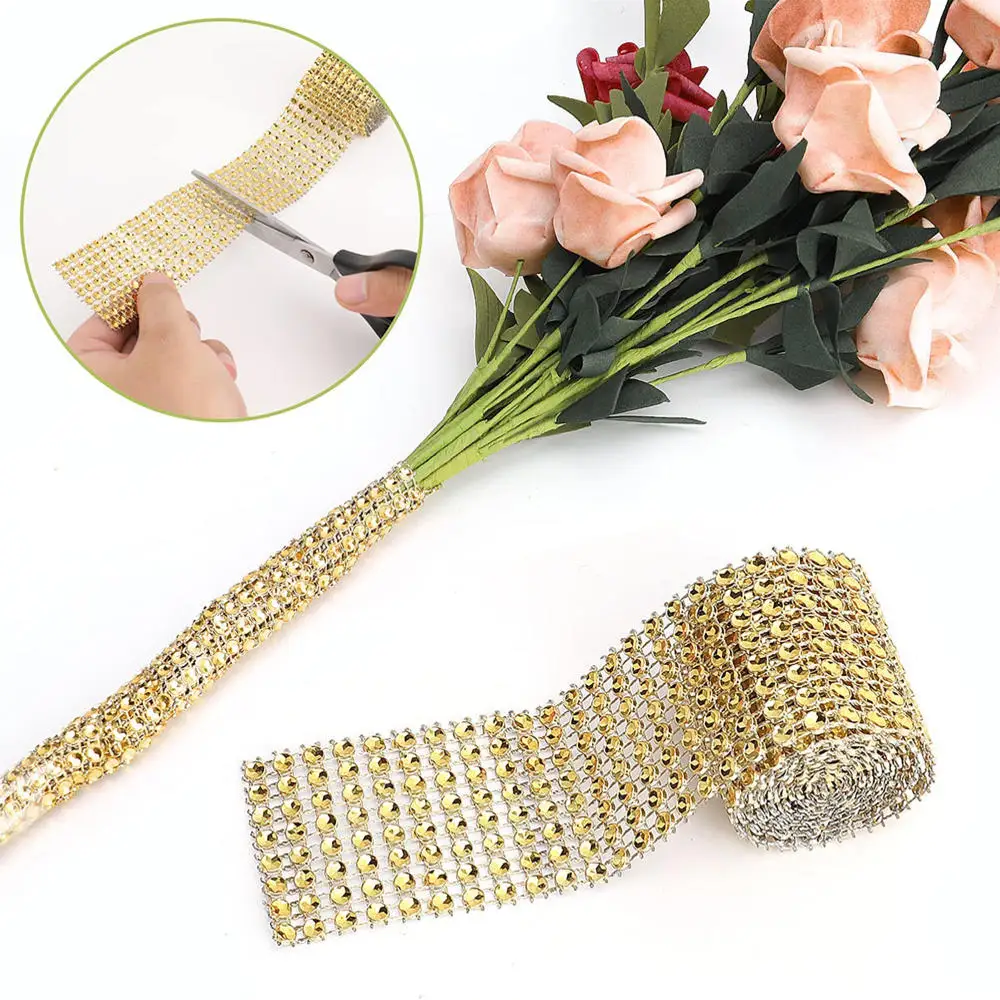 10 jardów rzemiosło sztuczny diament Bling Wrap Rhinestone Crystal ażurowa wstążka rolka na ślub główna ozdoba przyjęcia ciasto wazon musujące