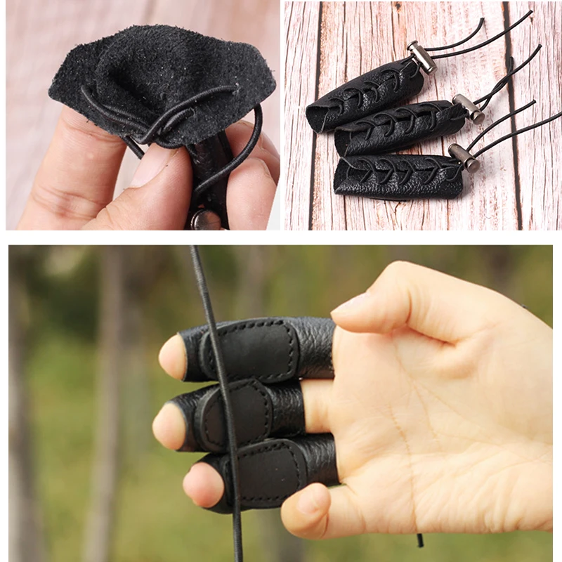 3PC  Archery Bow Adjustable Leather Glove Thumb Finger Tip Protector Archery Guard Finger Protection Gloves