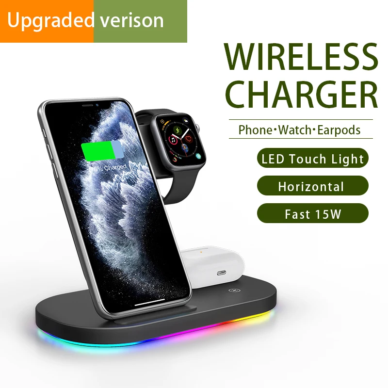 

15W Fast Smart Phone Chargers 3in1 QI Wireless charger for Xiaomi Huawei Iphone 12 pro 11 XS XRApple watch airpods