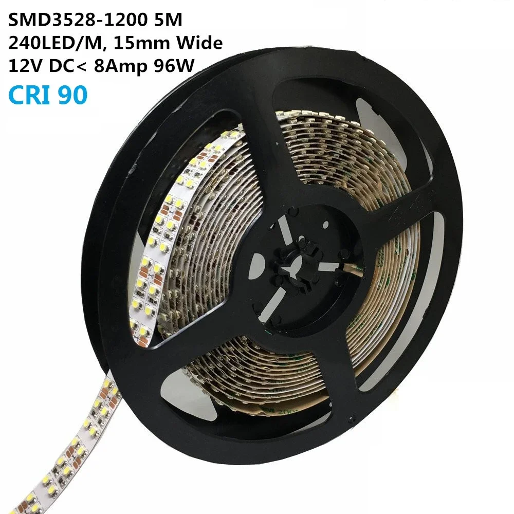 

High CRI90 Flexible LED Strips DC12V SMD3528 Double Row 240LEDs Per Meter Non-Waterproof 15mm Width 1200lm Per Meter,white pcb