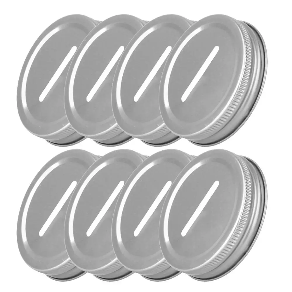 8pcs Coin Slot Piggy Bank Lids Stainless Steel Metal Cap Covers For 70mm Mason Jars Storage Ball Canning Jars Slotted Insert Cap