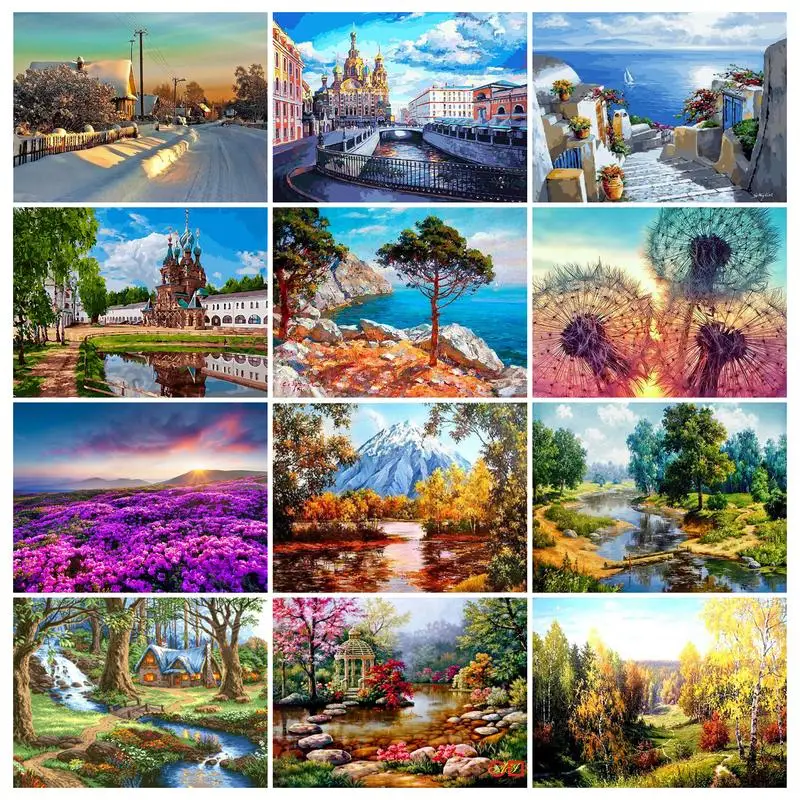 PhotoCustom Oil Painting By Numbers For Adults Dandelion 60x75cm DIY Flowers Paint By Numbers On Canvas Scenery Frameless Painti