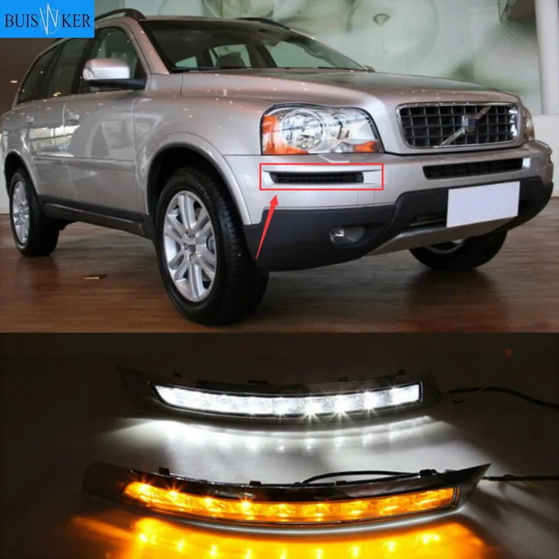 

2pcs Car Daytime Running Lights LED DRL For Volvo XC90 2007 2008 2009 2010 2011 2012 2013 Lamp Turn Signal fog lamp Flashing