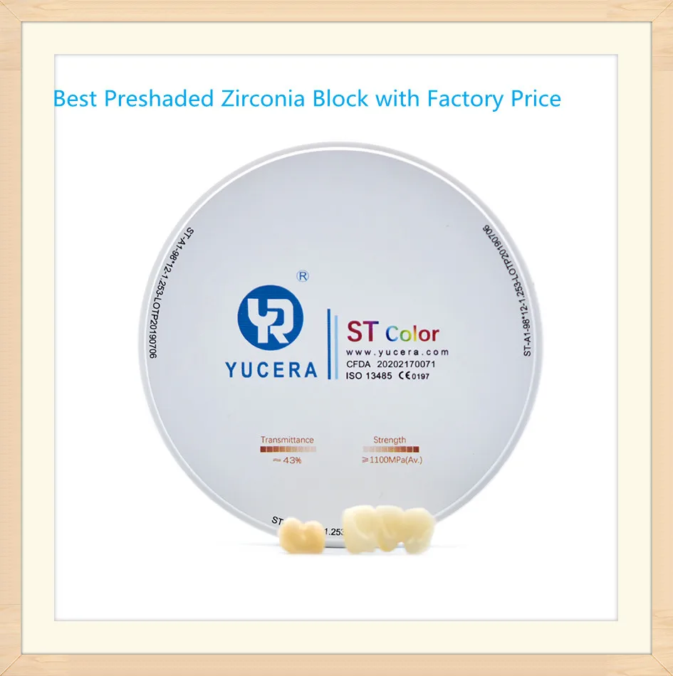 

ST Color Yucera Zirconia Dental Zirconia Ceramic Block Bridge for clinic CAD CAM A1-BL3 with factory price 98*18mm