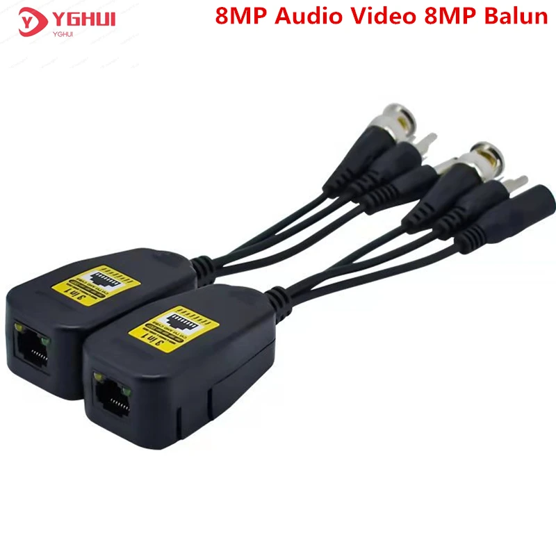 5 Pairs 8MP HD Audio Video Balun Cable Transmission Twisted Pair Transmitter BNC To RJ45 Adapter Support 4K HDCVI TVI AHD Camera