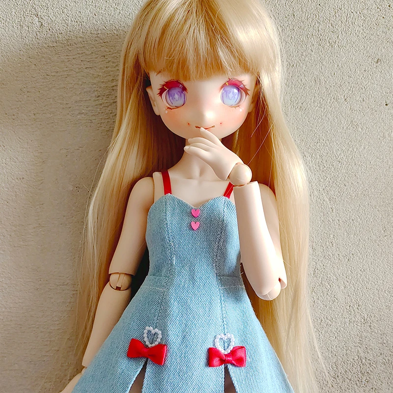 D03-P390 children toy BJD DD SD MSD 1/6 1/4 1/3 doll's clothes Denim skirt with suspenders 1pcs